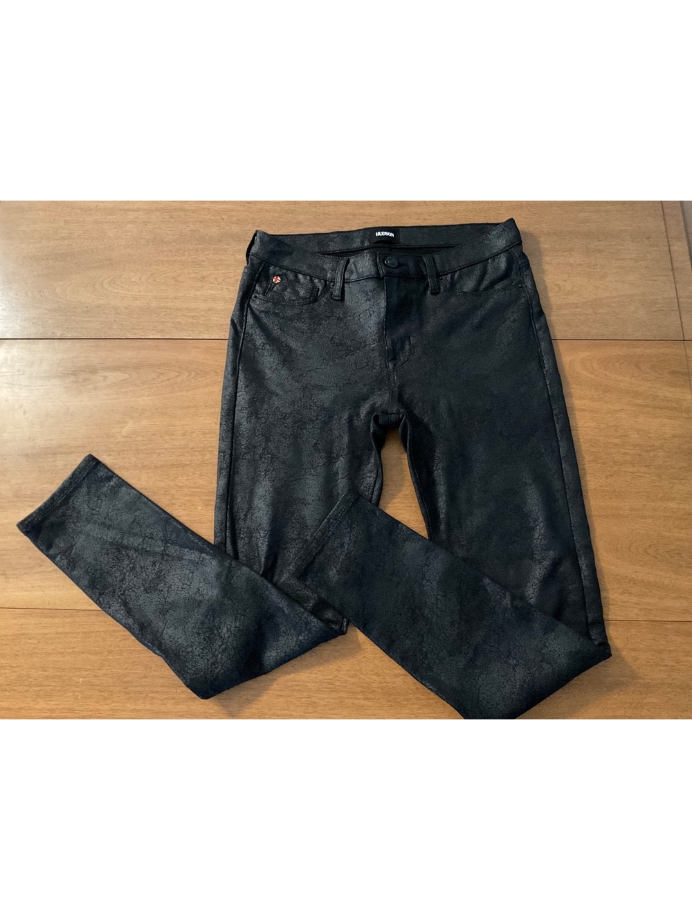 Hudson Nico Midrise Super Skinny Black Crackle Jeans Coated Sz 28 NWM407KIP